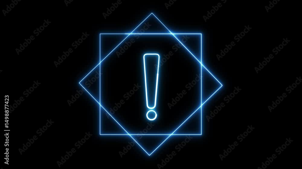 Aufkleber glowing warning sign with exclamation mark. animated neon light loop on black background for securit