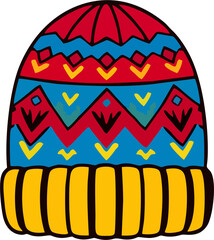Colorful Ethnic Pattern Winter Beanie Vector – Bright Red Blue Yellow Knitted Hat with Geometric Design