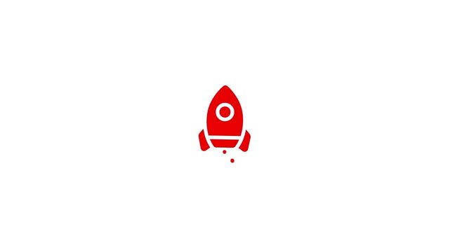 glowing neon line circle rocket icon animation