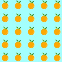 Seamless pattern of oranges with green leaves on a blue background. Perfect for fresh, fruity, and vibrant-themed designs