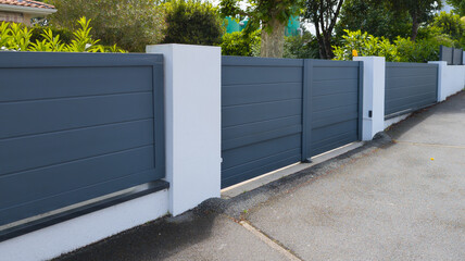 door grey high gray silver modern entrance slide steel gate aluminum modern portal of home suburbs...
