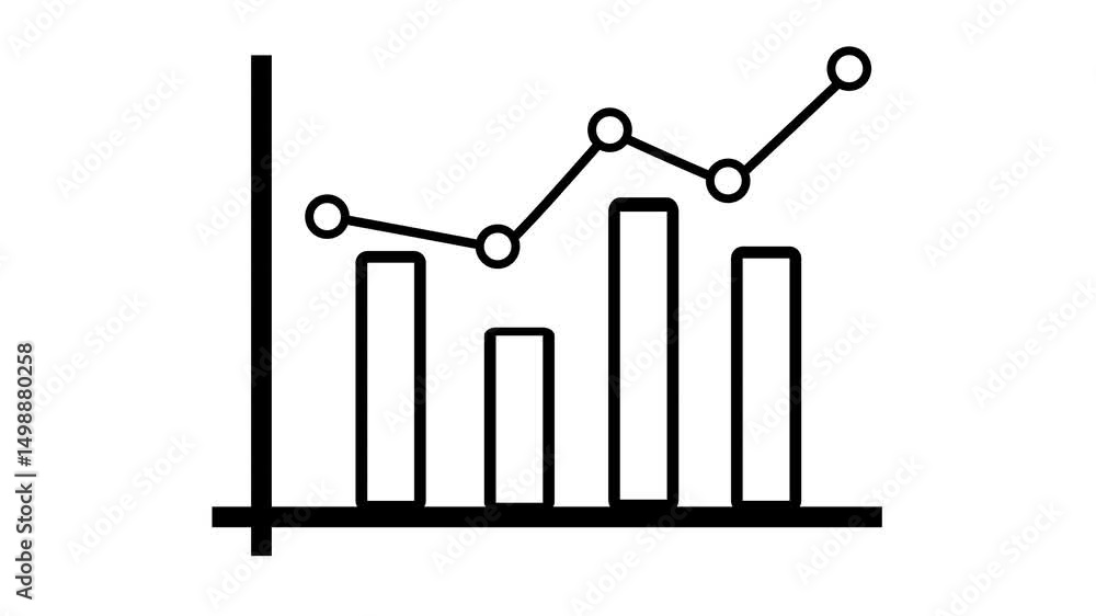Poster animated business line graph with finance concept showing up and down trends. chart icon for profit 