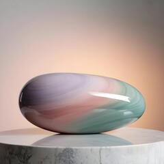 Glossy Abstract 3D Swirl Sculpture on Minimal Pedestal with Pastel Colors