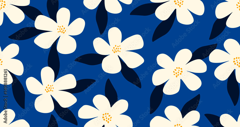 Aufkleber floral seamless pattern with abstract flowers. colorful scandinavian botanical repeat background. ab