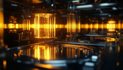 Obraz premium Glowing tubes and metallic surfaces in a futuristic setting 