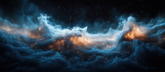 Naklejka premium Cosmic clouds of vibrant blues and fiery oranges