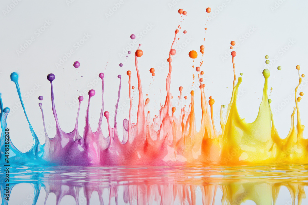 Poster a clear and simple sentence for naming this image could be: colorful liquid splashes with bottles an
