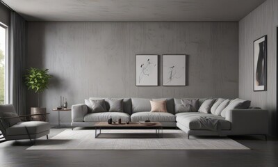 Sophisticated grey living room with modern furniture , texture, stylish