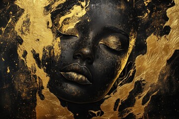 Black and gold facial art showcases beauty and elegance in a striking expression of creativity and culture in a contemporary artistic setting
