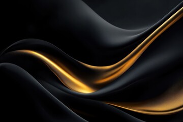 Fototapeta premium Elegant black and gold silk satin fabric creates a captivating abstract composition perfect for luxurious design inspirations