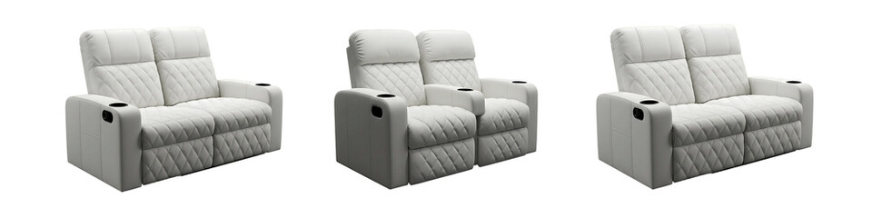 Obraz premium Modern Reclining Home Theater Seats with Cup Holders On Transparent Background