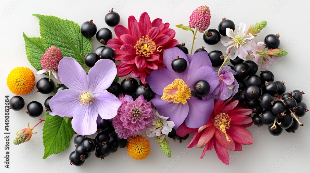 Aufkleber bouquet of flowers and berries with a mix of colors and textures. the flowers are arranged in a way 