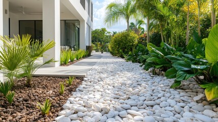 Obraz premium Tropical Paradise: Modern Architecture Meets Lush Landscaping