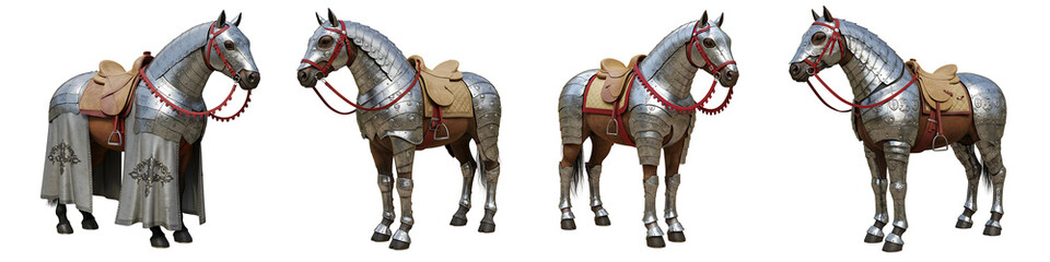 Fototapeta premium Saddled Horses Ready for Riding with Reins and Bridles On Transparent Background