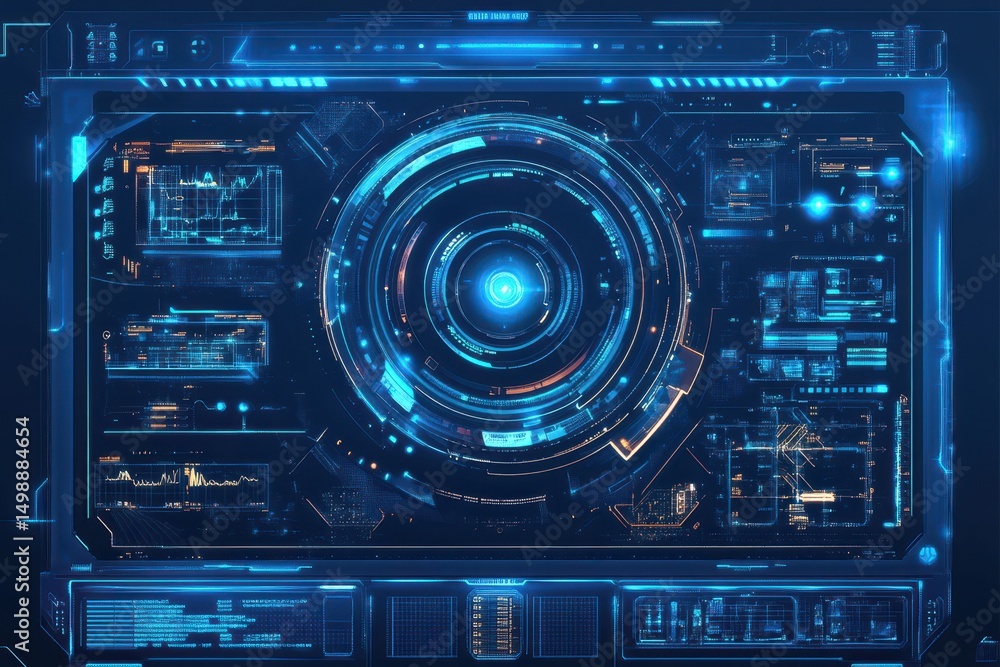 Poster futuristic blue hud interface displaying advanced technological data and analytics in a sleek design