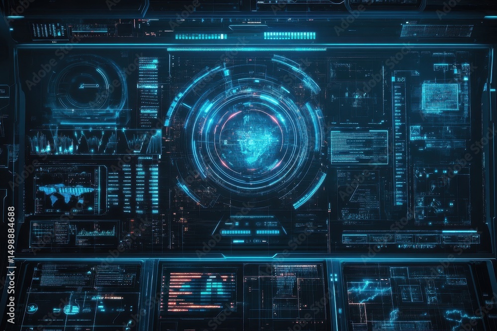 Poster futuristic blue hud display showcasing advanced technological interfaces and data analytics in a hig