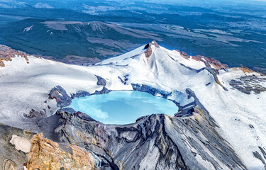 Aerial view of Crater Lake, Mount Ruapehu, North Island, New Zealand, Oceania. © Iryna Shpulak