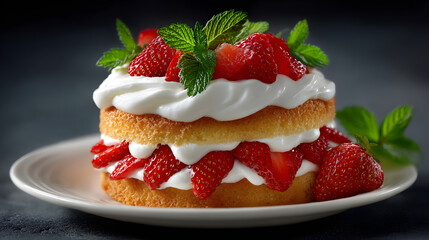 Close-up of delicious strawberry cream shortcake