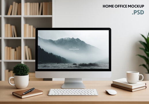 Home office interior desktop screen monitor mockup