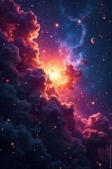 Naklejka premium Awe-inspiring cosmic cloud of gas and dust, vibrant colors swirling in a celestial dance A breathtaking view of stellar birth and death, captured in stunning detail , swirling, wonder, celestial