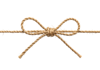 jute rope bow for packing and decoration isolated on transparent background Generative Ai.

