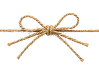 jute rope bow for packing and decoration isolated on transparent background Generative Ai.
