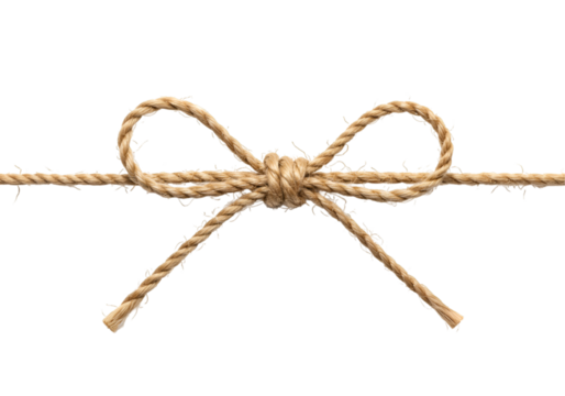 jute rope bow for packing and decoration isolated on transparent background Generative Ai.
