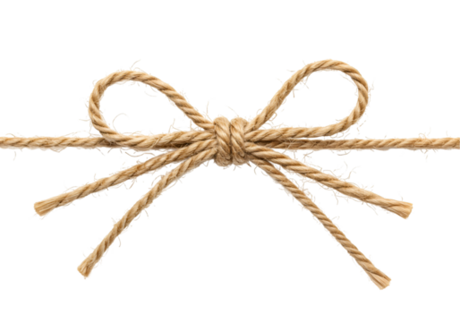 jute rope bow for packing and decoration isolated on transparent background Generative Ai.
