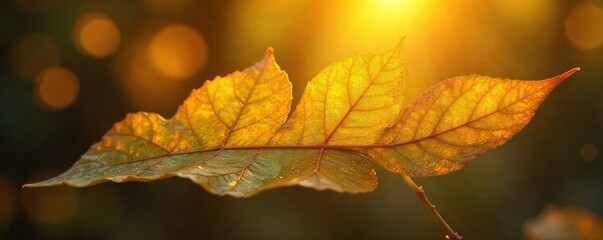 Fototapeta premium Close-up of shimmering golden leaves, bathed in ethereal light, exhibiting a mystical, otherworldly glow Perfect for fantasy, magical, and spiritual themes , wonder, foliage, shimmer