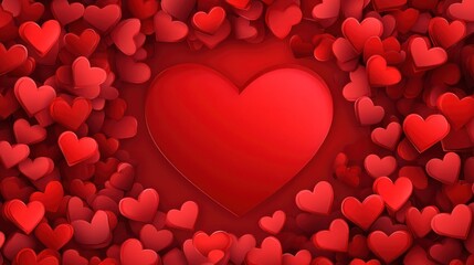 Red hearts background, large heart center, Valentine's Day, love, romantic greeting card