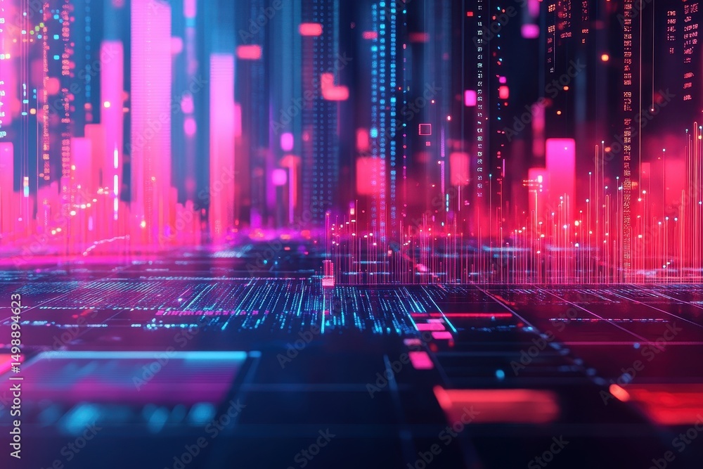 Poster business report featuring dynamic graphs and charts showcasing performance metrics in a futuristic d