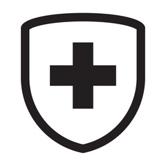 Immune system icon. Medical cross in the shield icon.