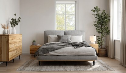 Obraz premium Bedroom interior with bed and natural light