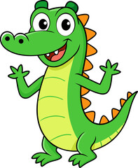 Cheerful green cartoon alligator with expressive face in a fun stance for jungle animal illustrations