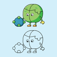 Cute brussels sprout cartoon character with ball in color and outline