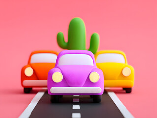 3D car road driving vacation travel business insurance concept illustration