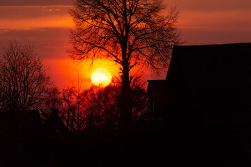  Incredibly beautiful, colorful sunset in the evening sky.