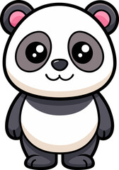 Cartoon panda with thoughtful look and careful eyes standing calmly for balanced animal illustration