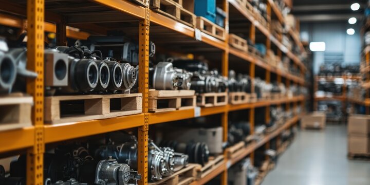 Industrial Parts Storage:  Organized Warehouse Inventory of Automotive Components