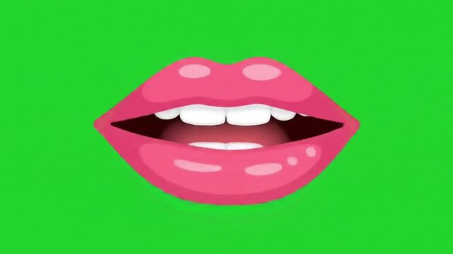 Cartoon-style mouth performing a generic lip sync loop in a neutral tone, mimicking natural speech. Ideal for use with voiceovers or animated characters. Isolated on green screen.