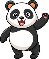 Joyful cartoon panda waving with big smile and expressive pose for kids-focused artwork