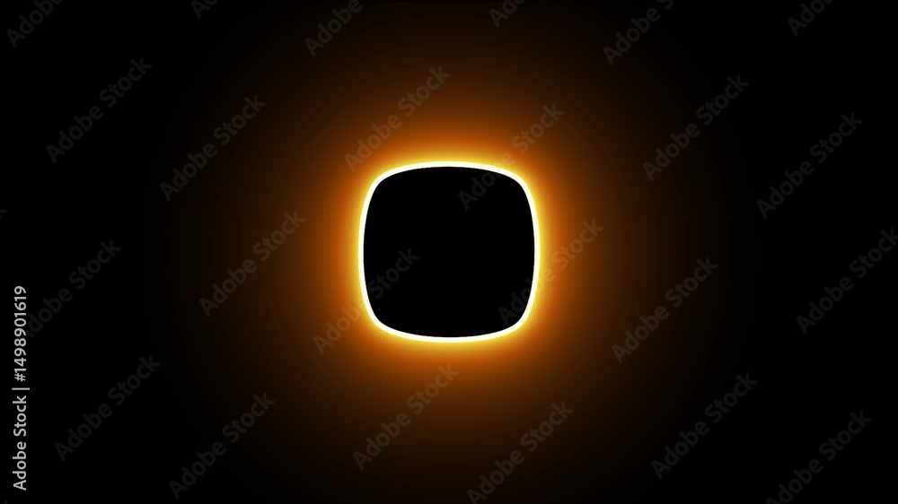 Poster bright orange neon round square frame loop animation. round square glowing frame with line. neon sha