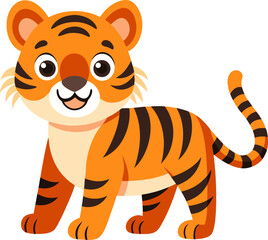 Fun cartoon tiger with open arms and bright smile perfect for jungle-themed children�s content