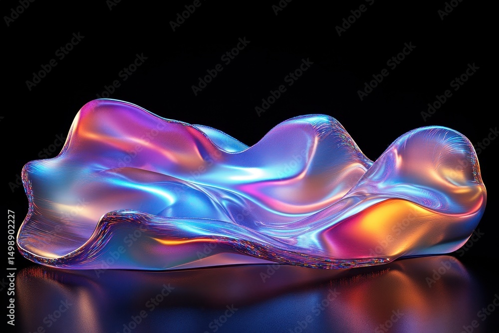 Poster captivating render of iridescent liquid wave showcasing vibrant colors and smooth textures in a surr