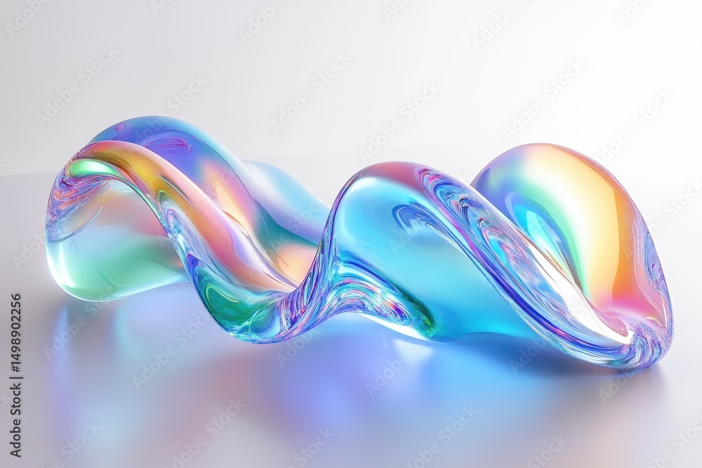 Poster captivating render of iridescent liquid wave creating mesmerizing reflections and colors in a contem