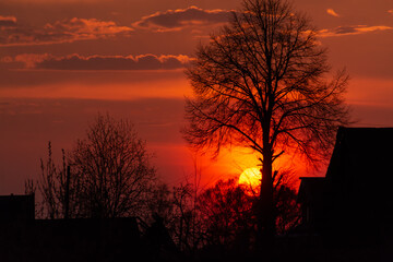  Incredibly beautiful, colorful sunset in the evening sky.