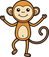 Cute cartoon monkey with expressive eyes and open arms perfect for cheerful animal-themed art