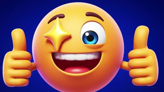 High-energy emoji animation giving double thumbs up with silly face. Used for meme-style reactions, animated transitions, and digital stickers in fun or informal contexts.


