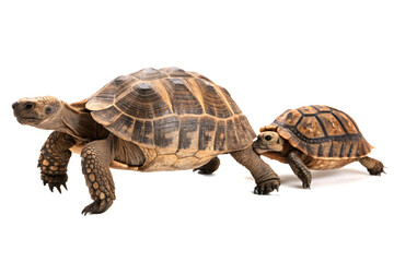 Obraz premium Cute small turtle walking on white background isolated in nature