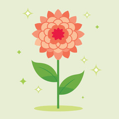 Isolated blooming dahlia flower with green leaves and sparkling accents illustration